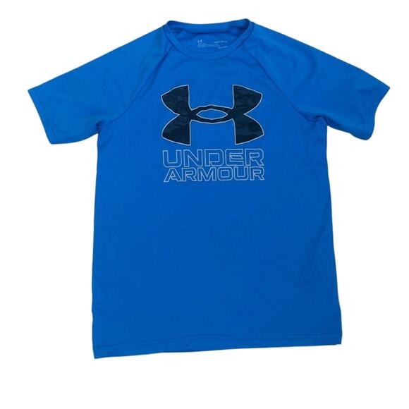 Under Armour Other - Under Armour Logo Blue Dri Fit Short Sleeve Athletic Shirt Size Medium (10/12)